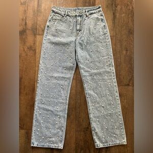 UNBRANDED | Pearl Studded Wide-leg jeans